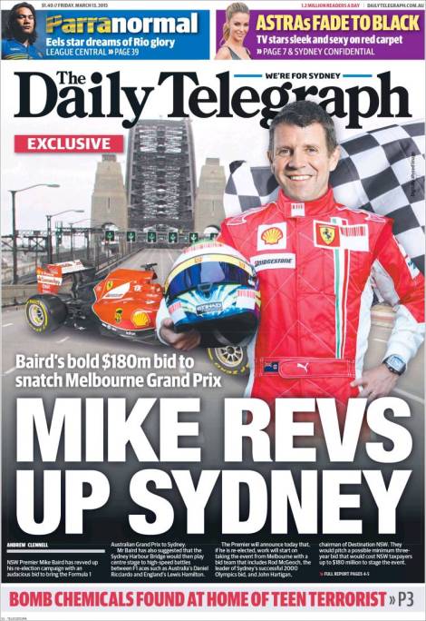 Daily Telegraph Cover - Mike Baird F1